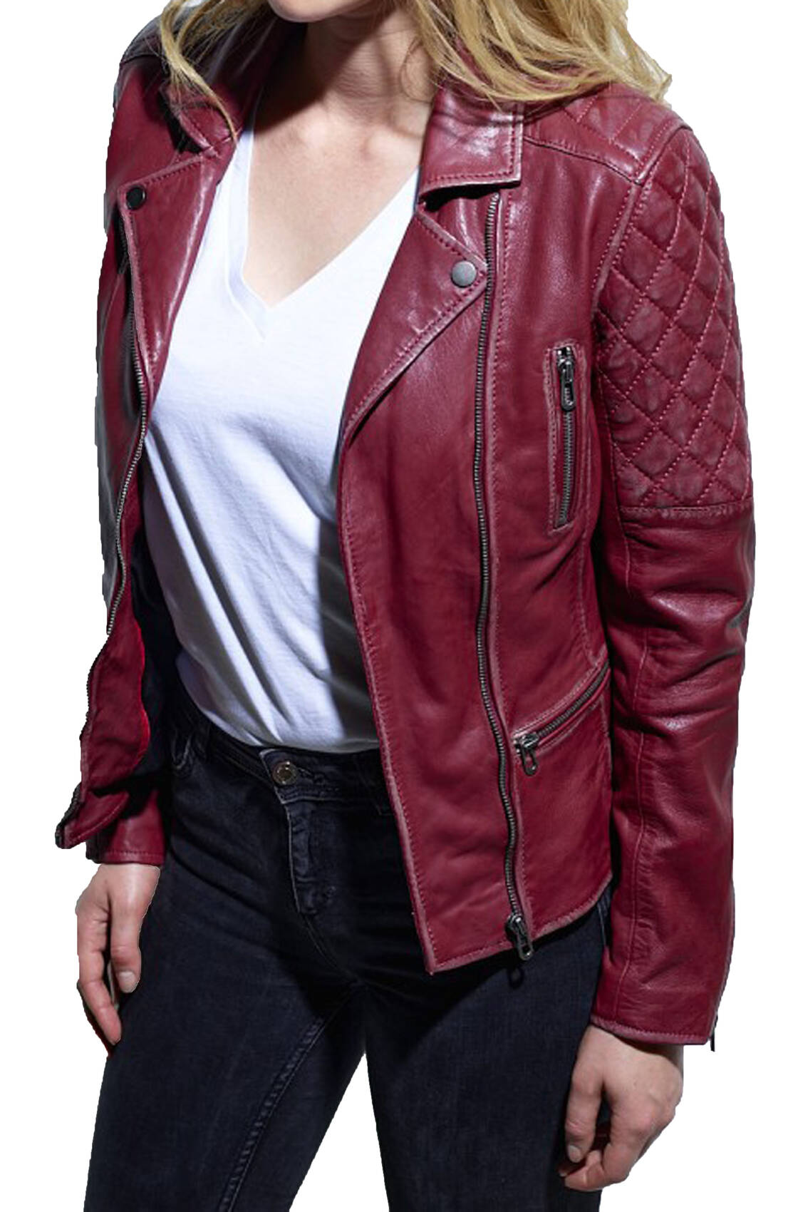 101462 rouge blouson cuir femme (3)