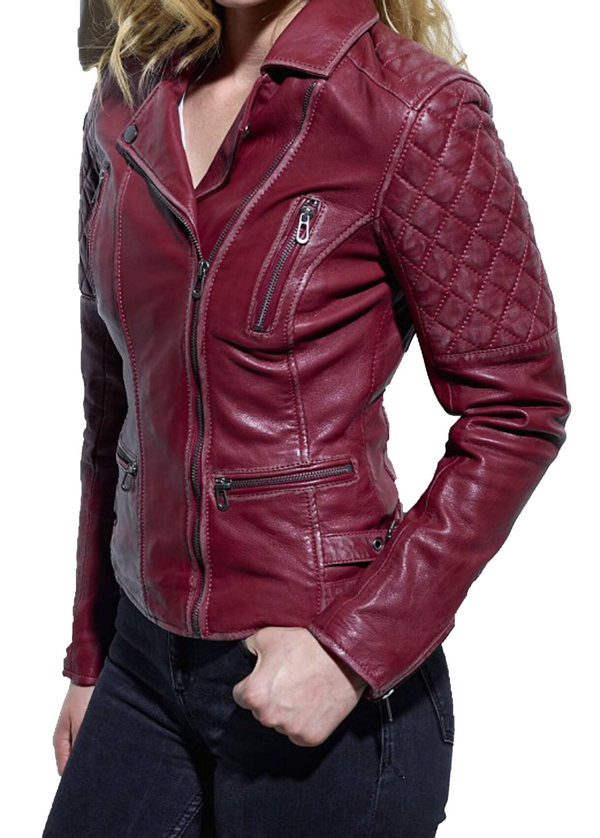 101462 rouge blouson cuir femme (5)