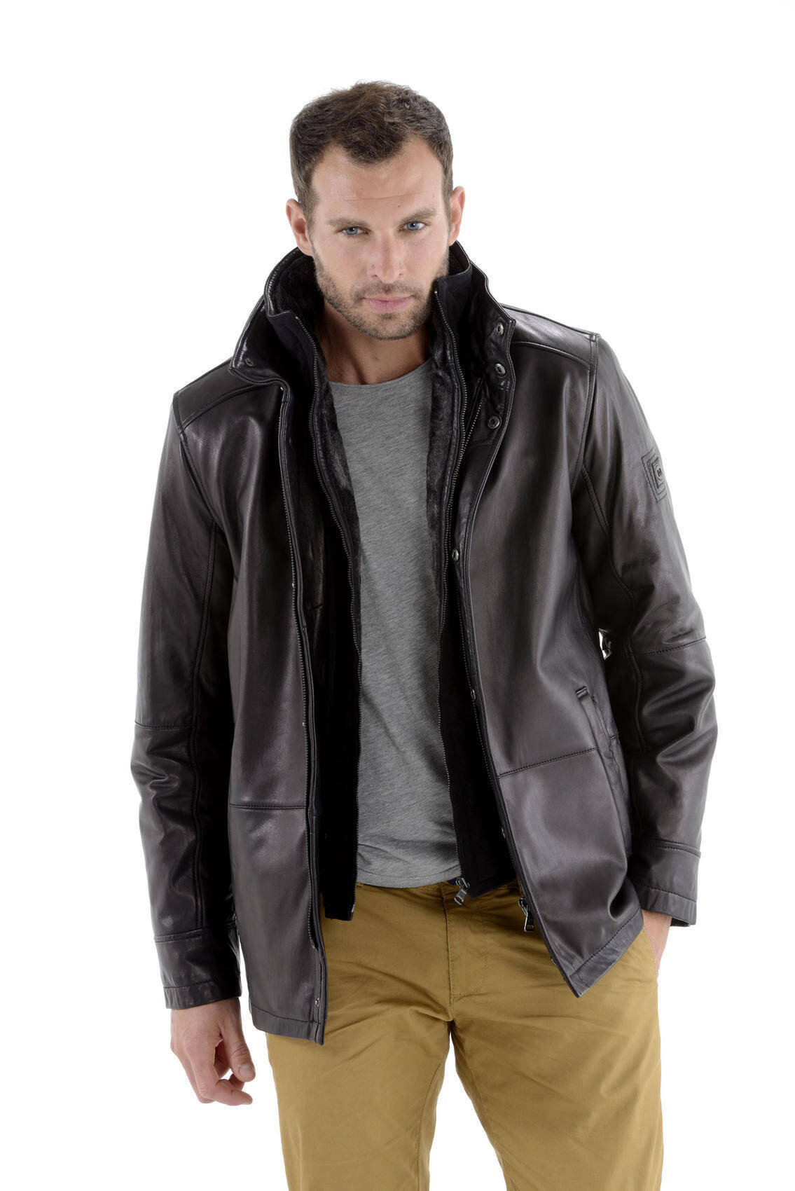 42526- blouson cuir homme noir boutique