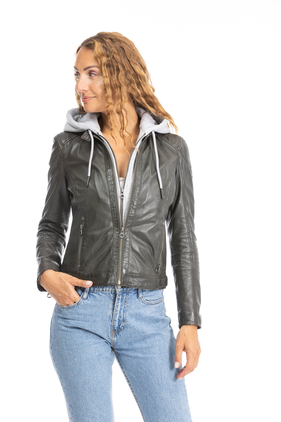 Hooded Leather Jacket Womens - Pelle Pelle
