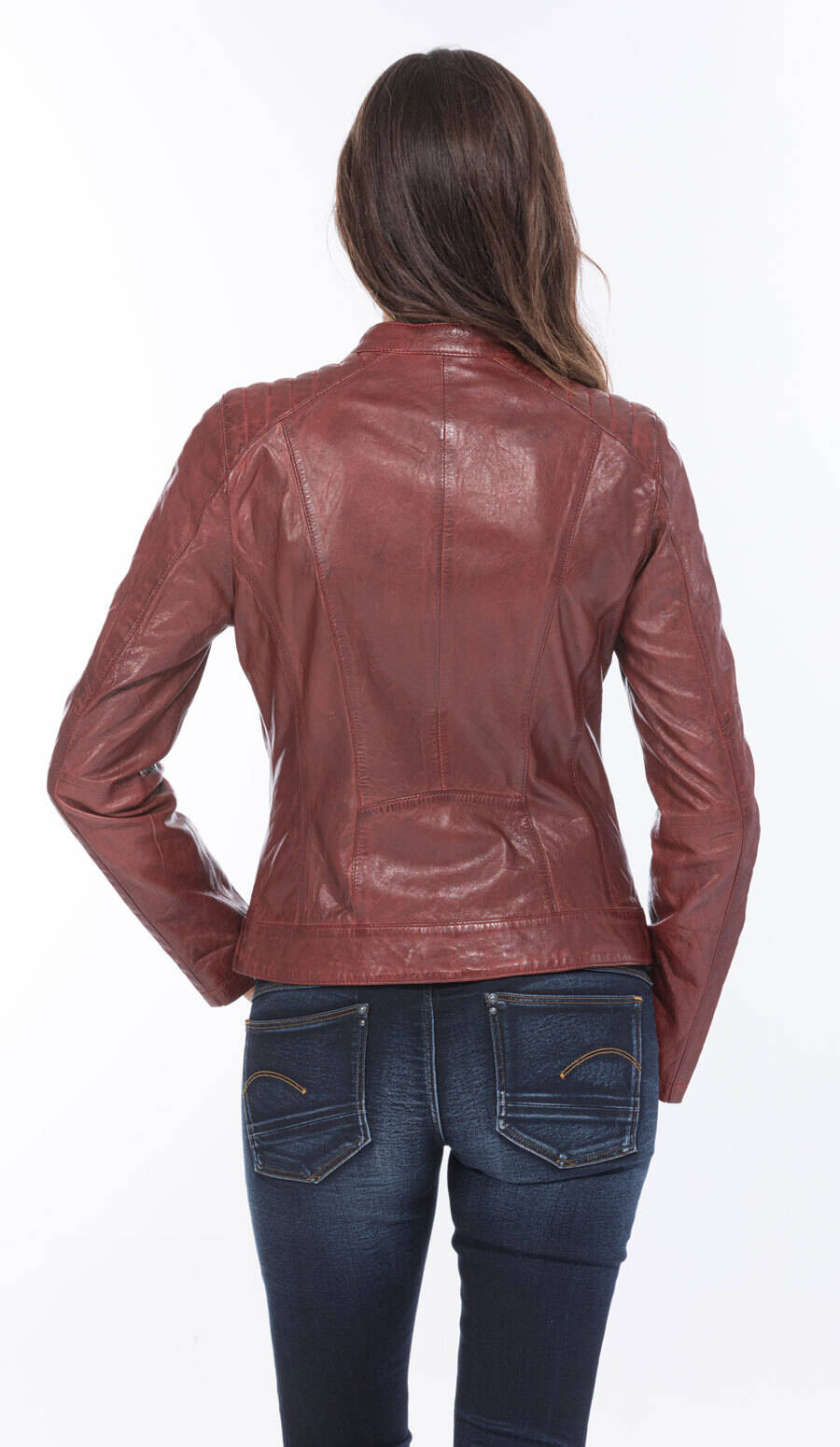 blouson cuir femme agneau rouge 101122 style motard (4)