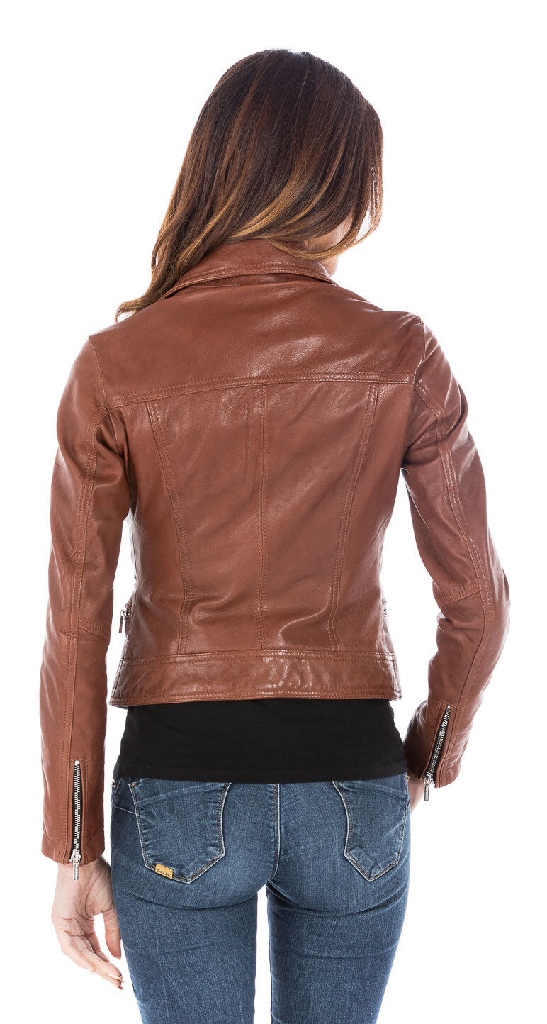 Blouson cuir femme dark cognac perfecto 101156-000129