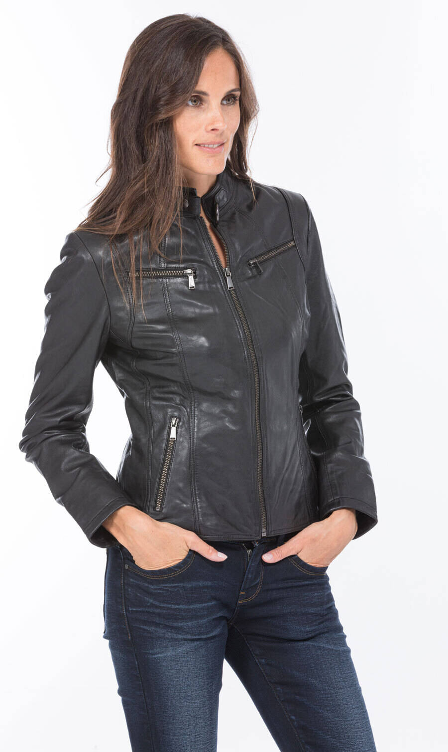 blouson cuir femme marie noir  (2)