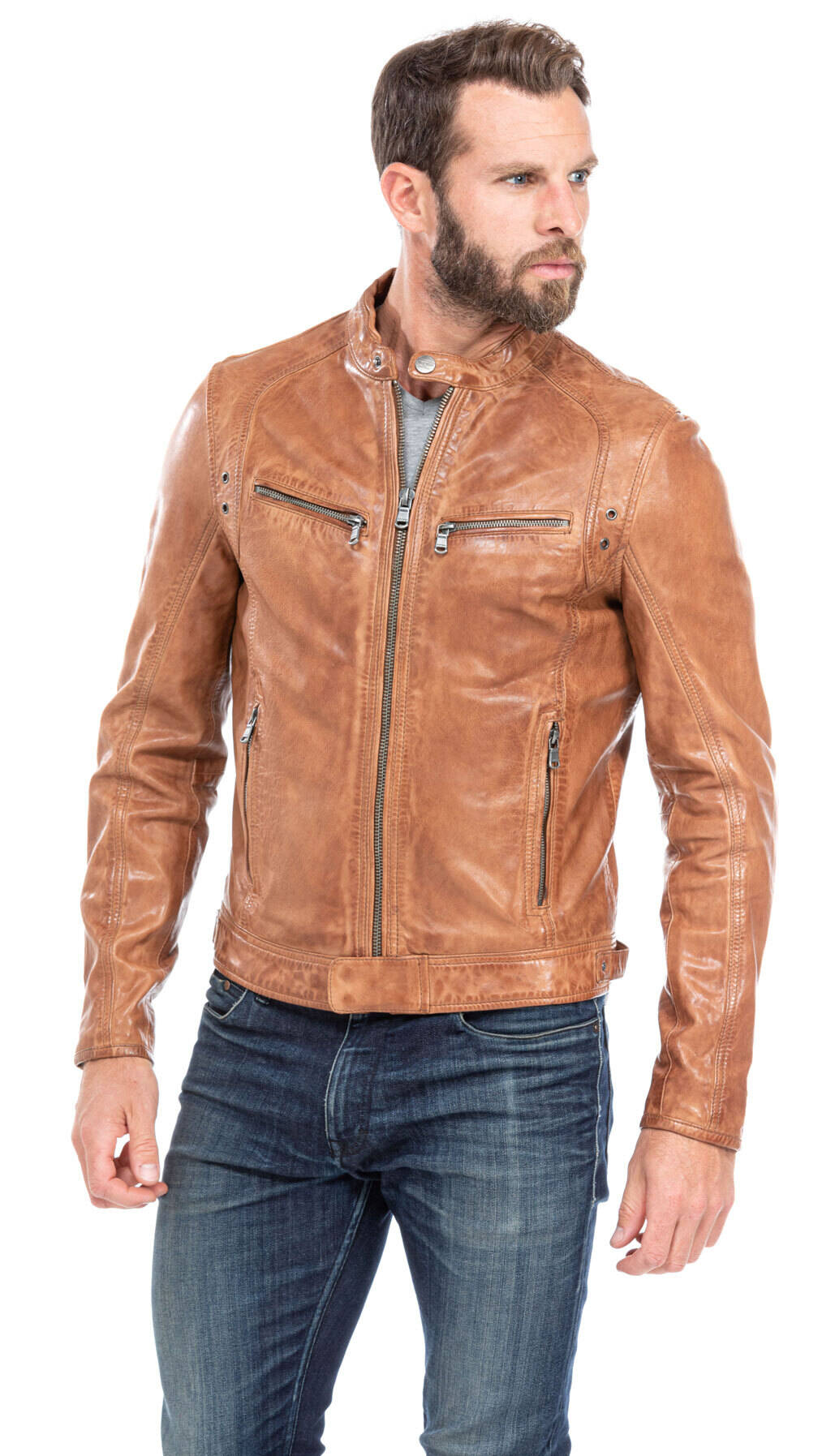 blouson cuir homme agneau cognac 100233 style motard (4)