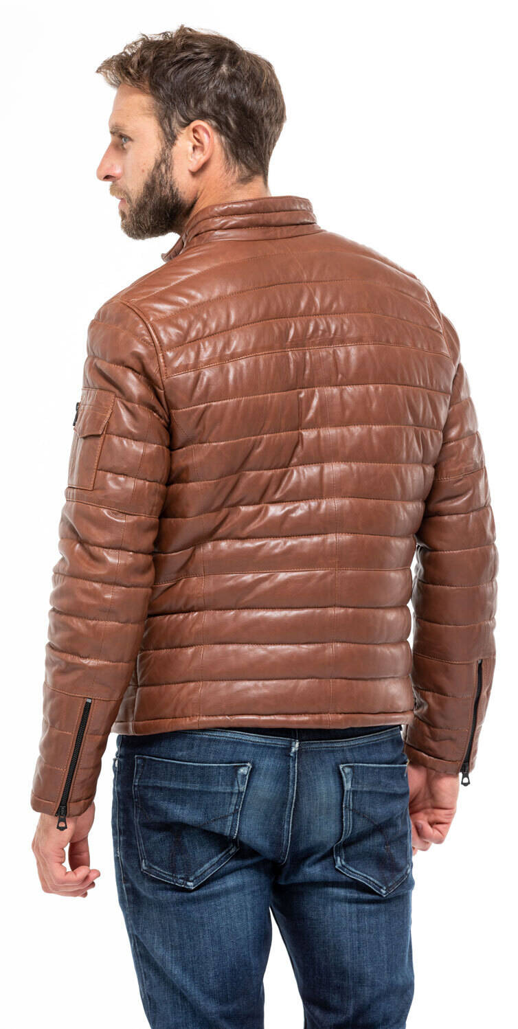 Blouson cuir homme agneau cognac 100973 doudoune mannequin (3)