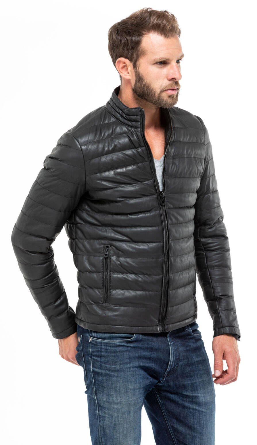 Black leather jacket travis down jacket