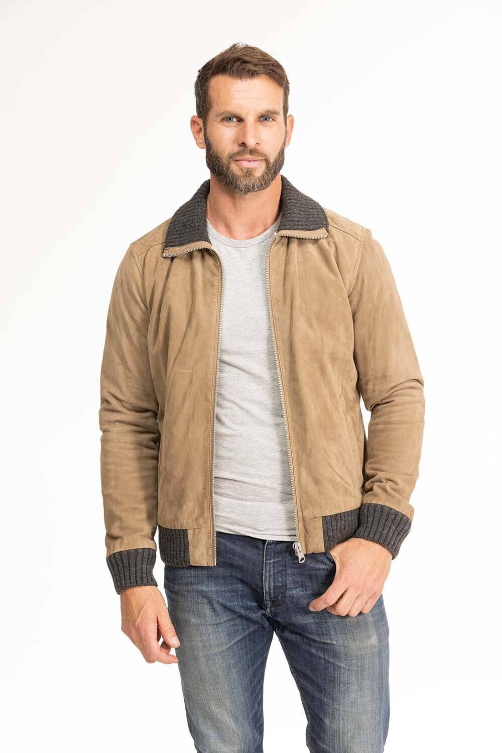 blouson cuir homme aspect peau marron clair 64331 (2)