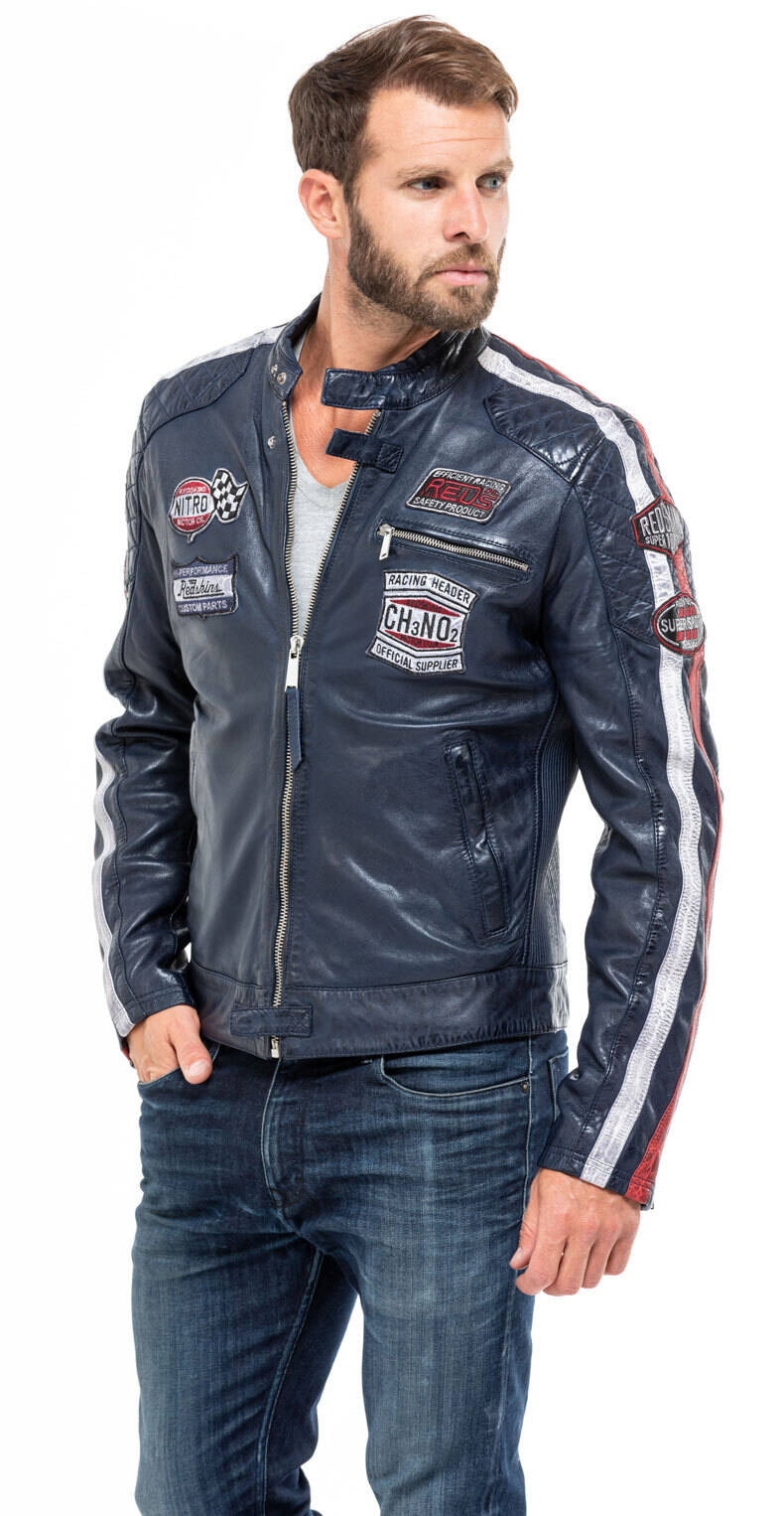 blouson cuir homme bleu redskins 117 style motard tendance mannequin (6)