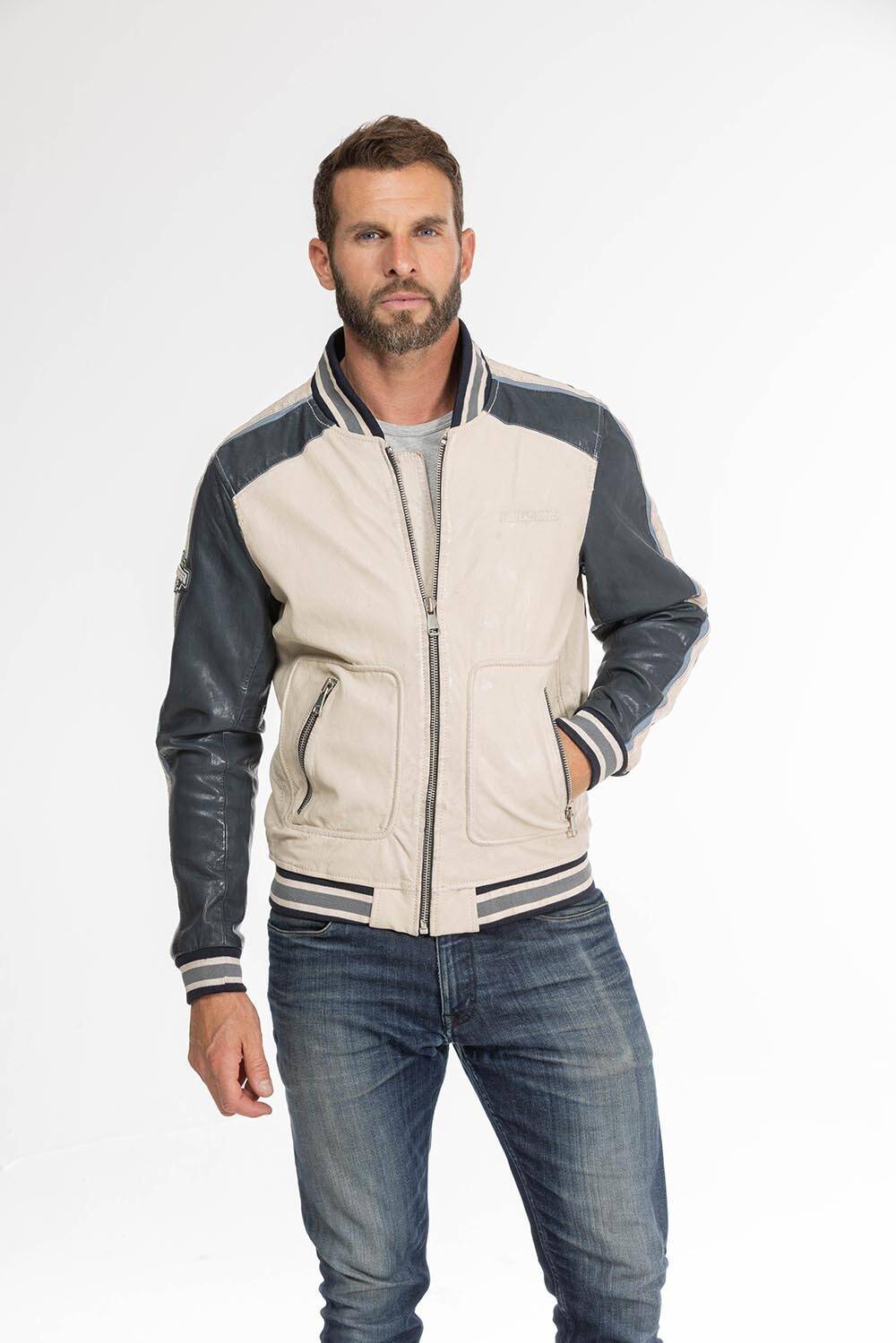 blouson cuir homme bombers fray beige navy (10)