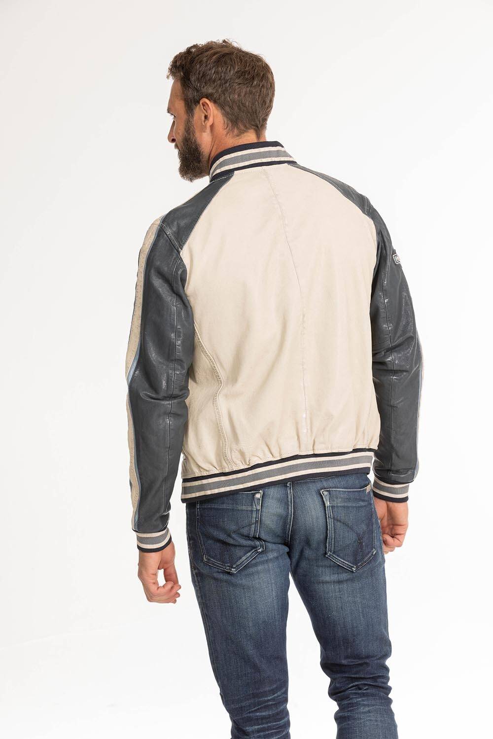 blouson cuir homme bombers fray beige navy (7)