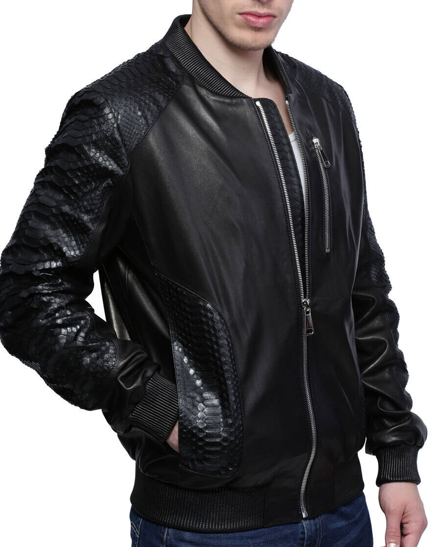 Blouson cuir homme brian agneau + python (3)