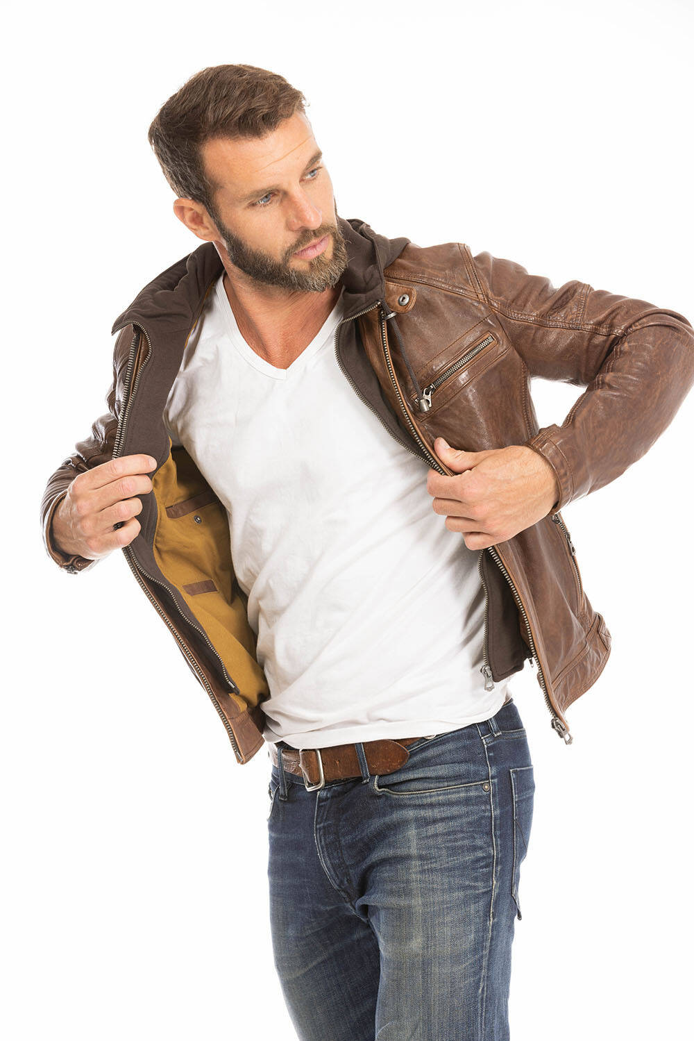 Blouson cuir best sale cognac homme