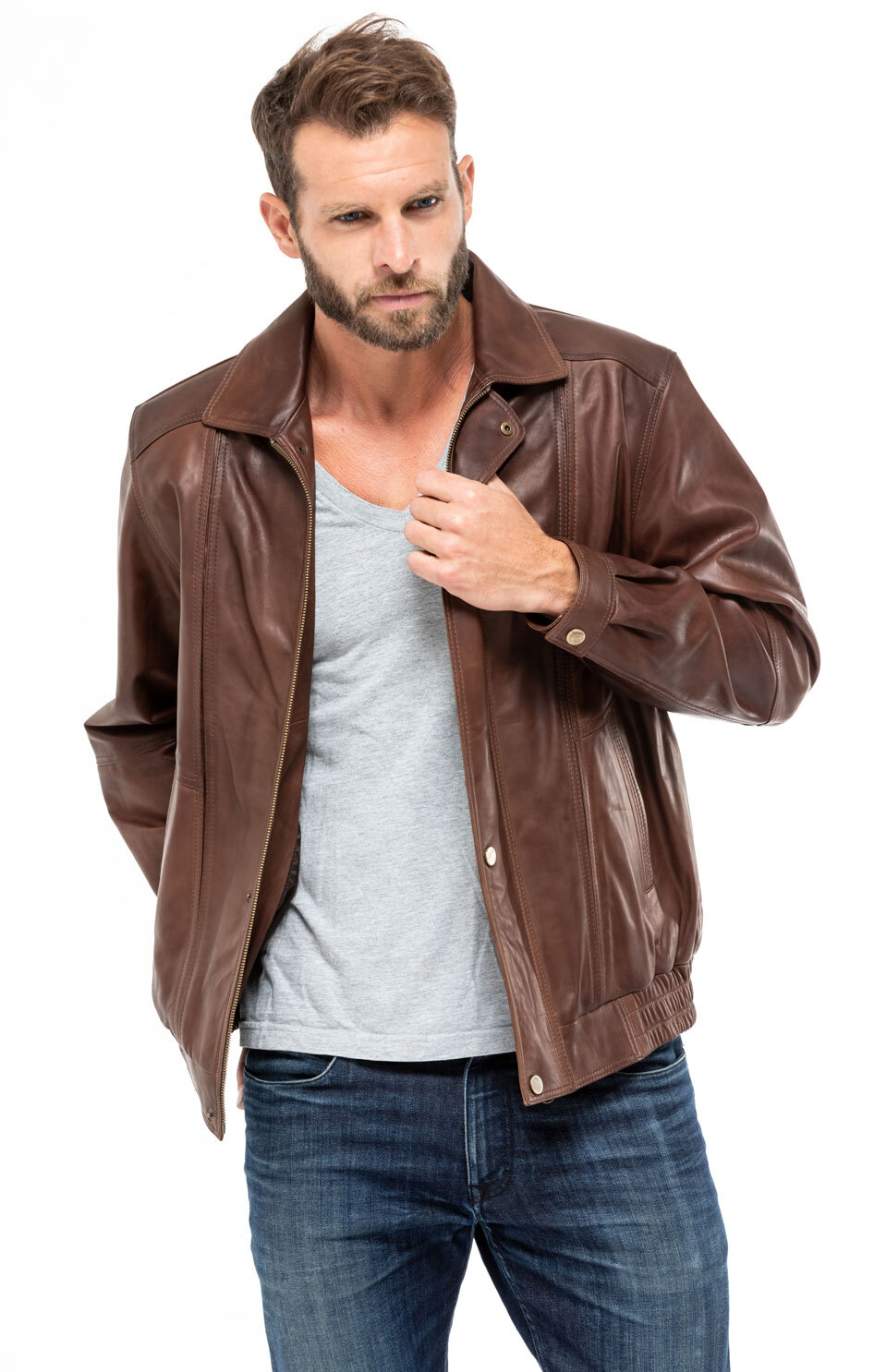 Blouson cuir homme diplomate c469 classique mannequin (2)