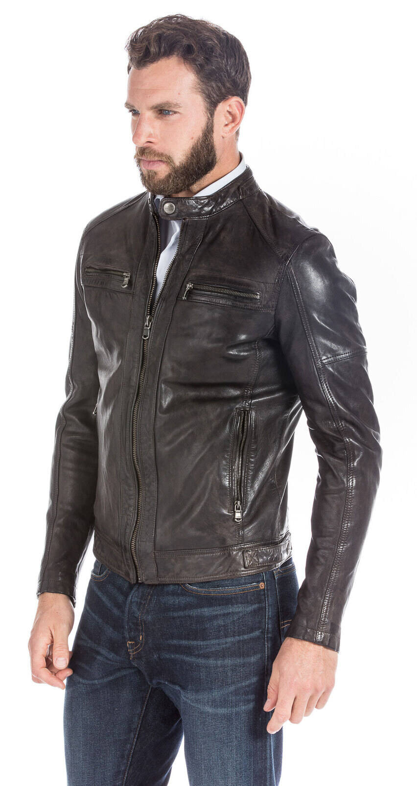 Blouson cuir homme esprit motard tendance 101046-13916