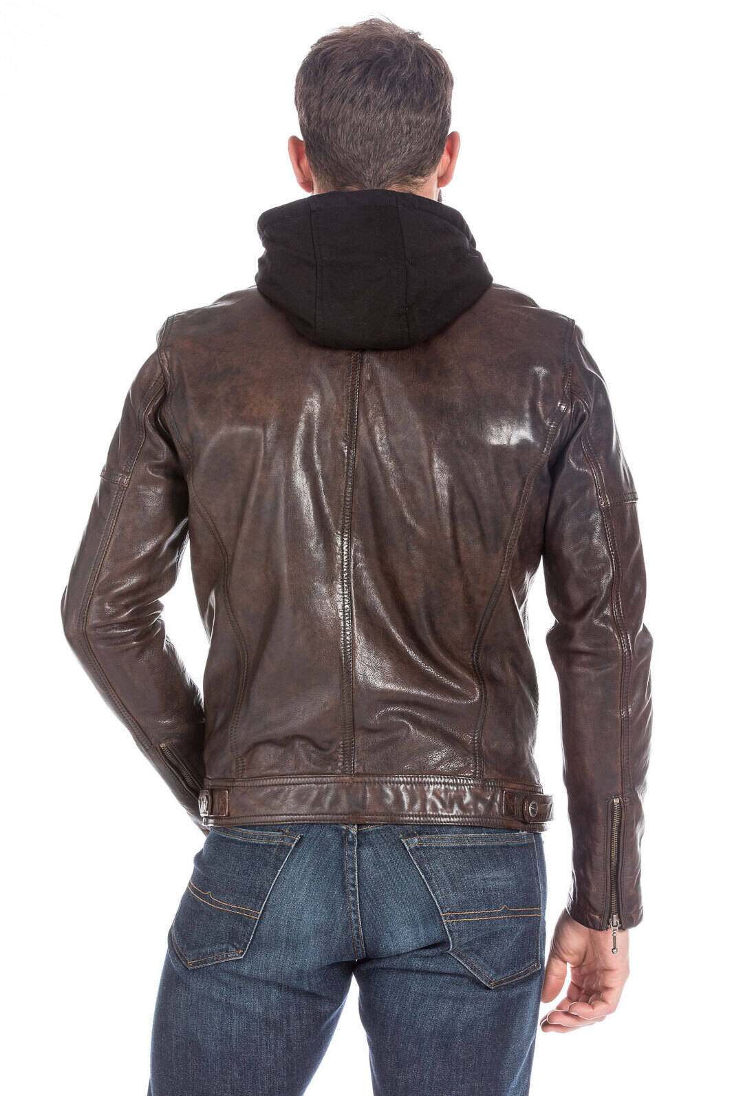 Blouson cuir homme esprit motard tendance 101126-COGNAC-14419