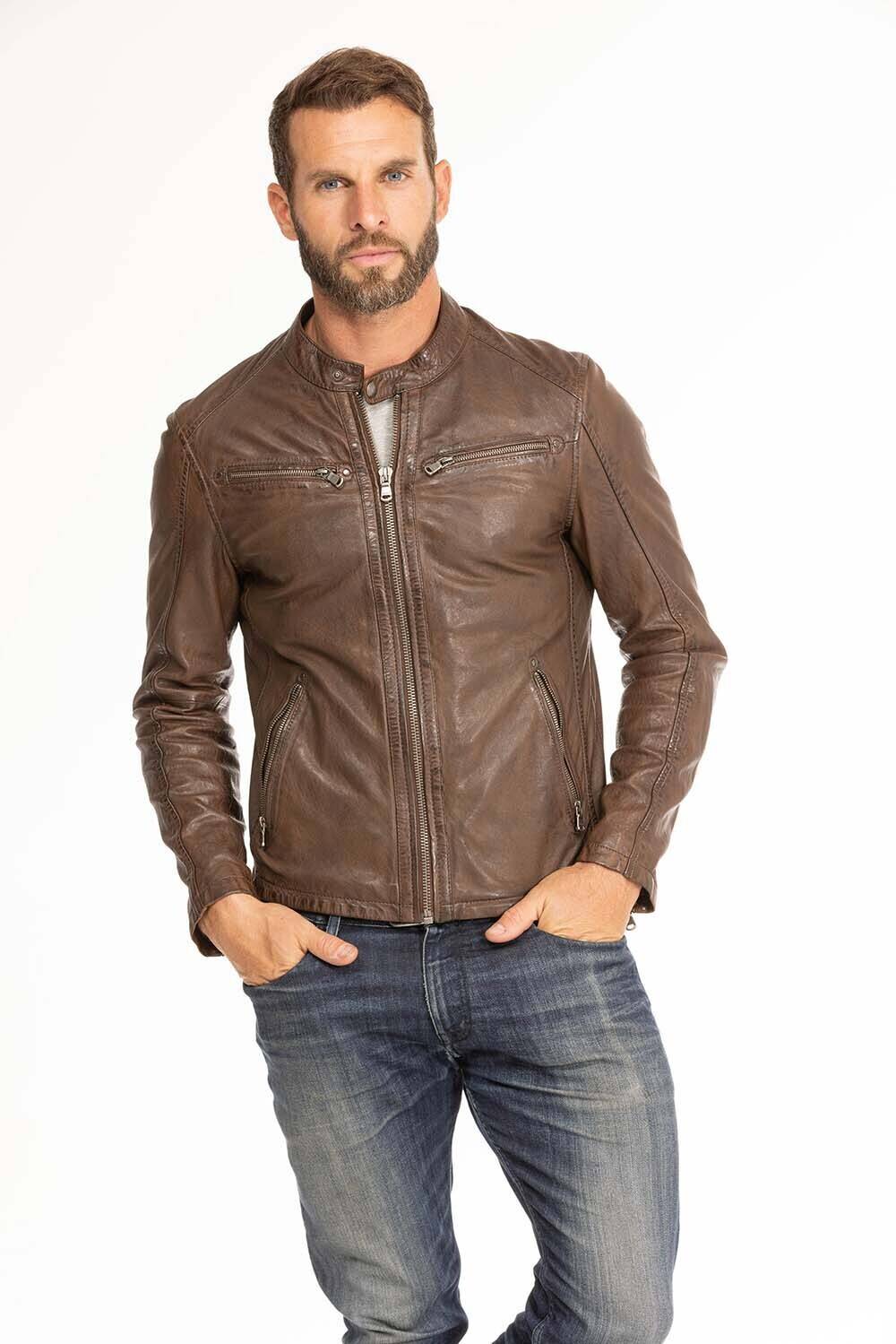 Men s bison lamb leather jacket gafi