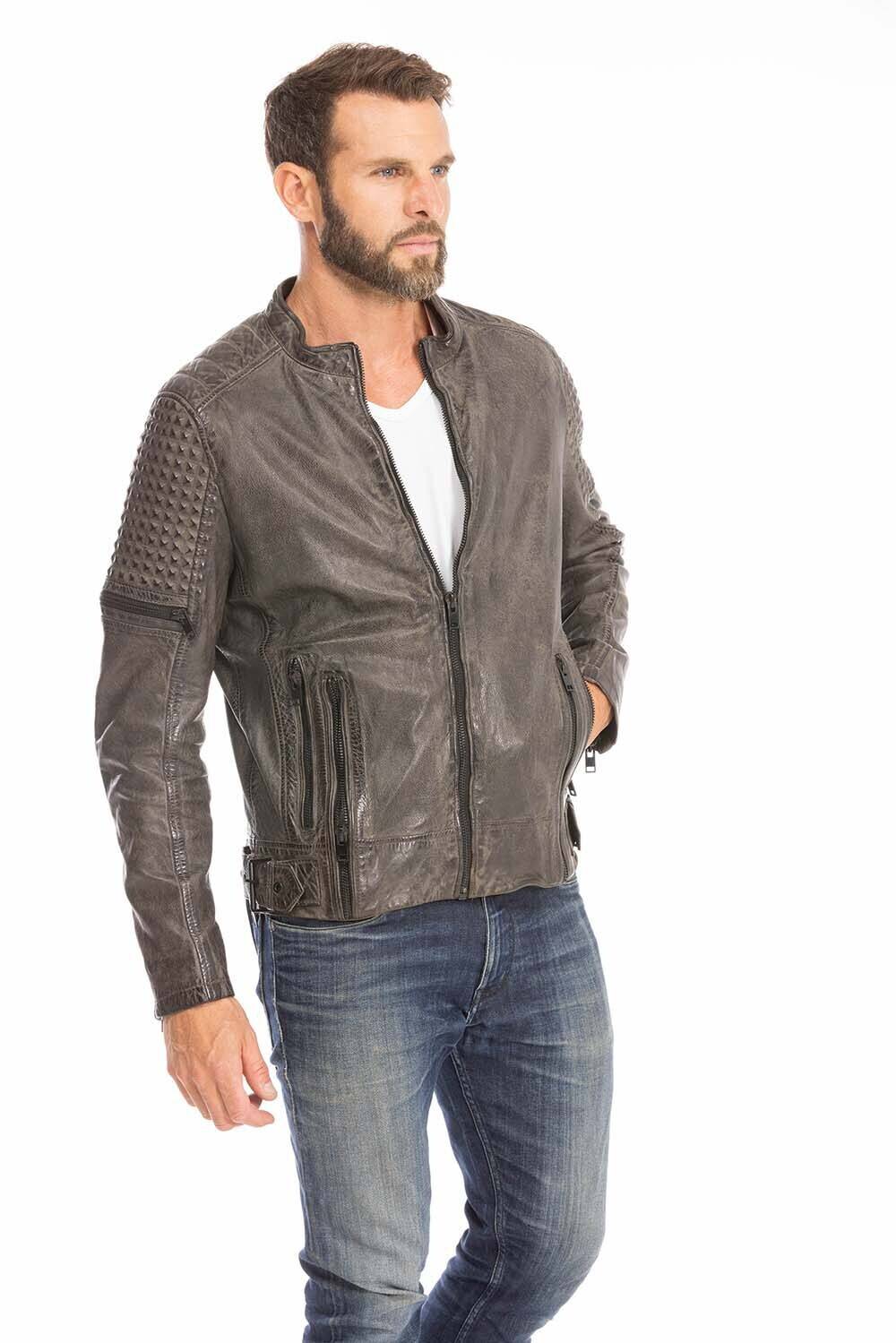 Mens grey biker on sale jacket