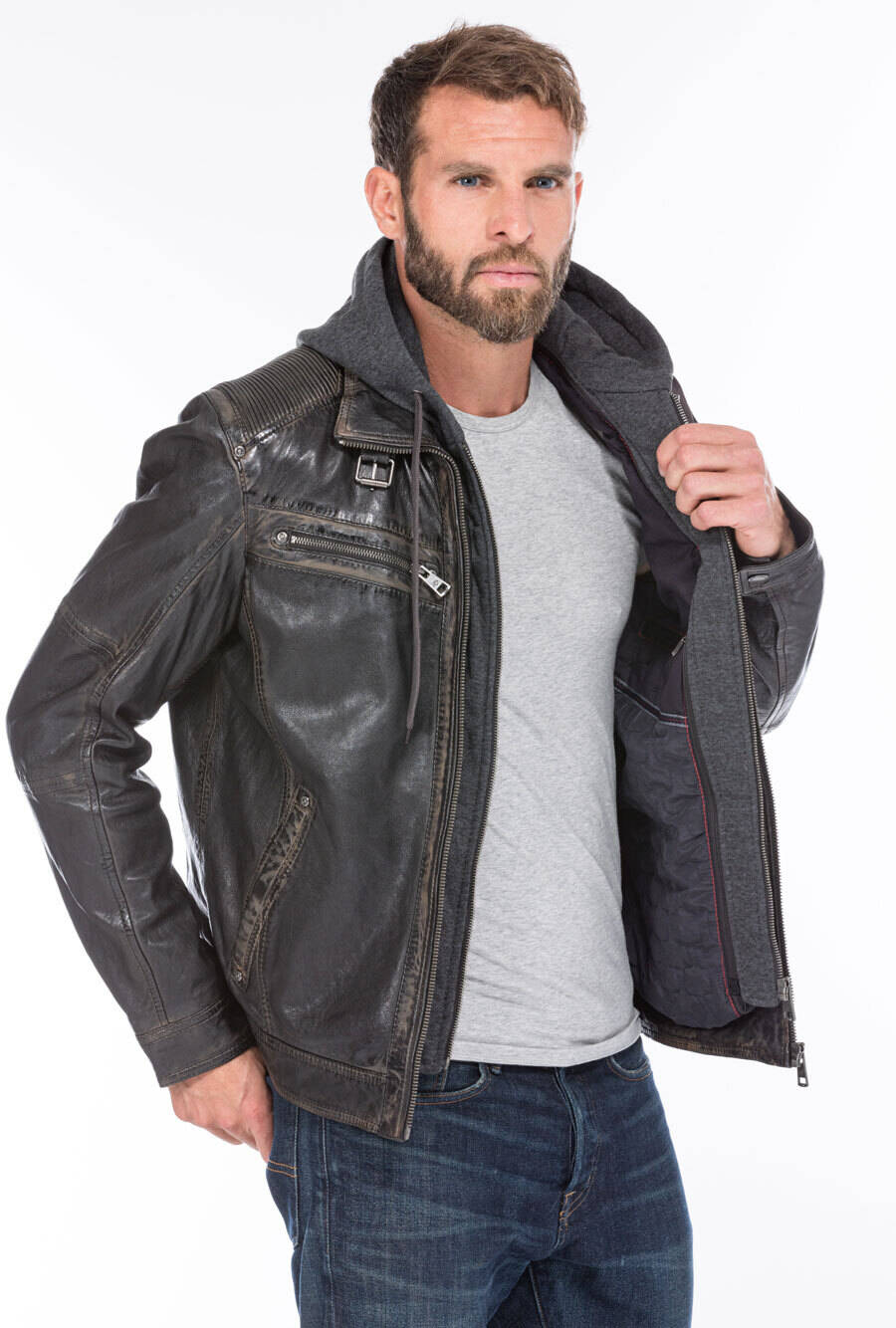 blouson cuir homme marron anicet à capuche  (11)