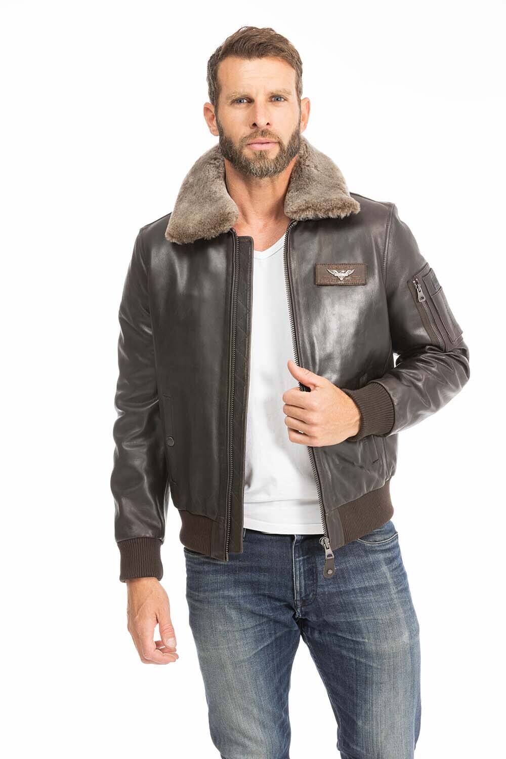 Bomber Leather jackets PATROUILLE DE FRANCE of leather calfskin 137 TEXACO marron Brown