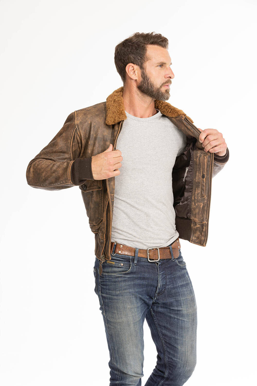 blouson cuir homme marron vieilli avenger cockpit (6)