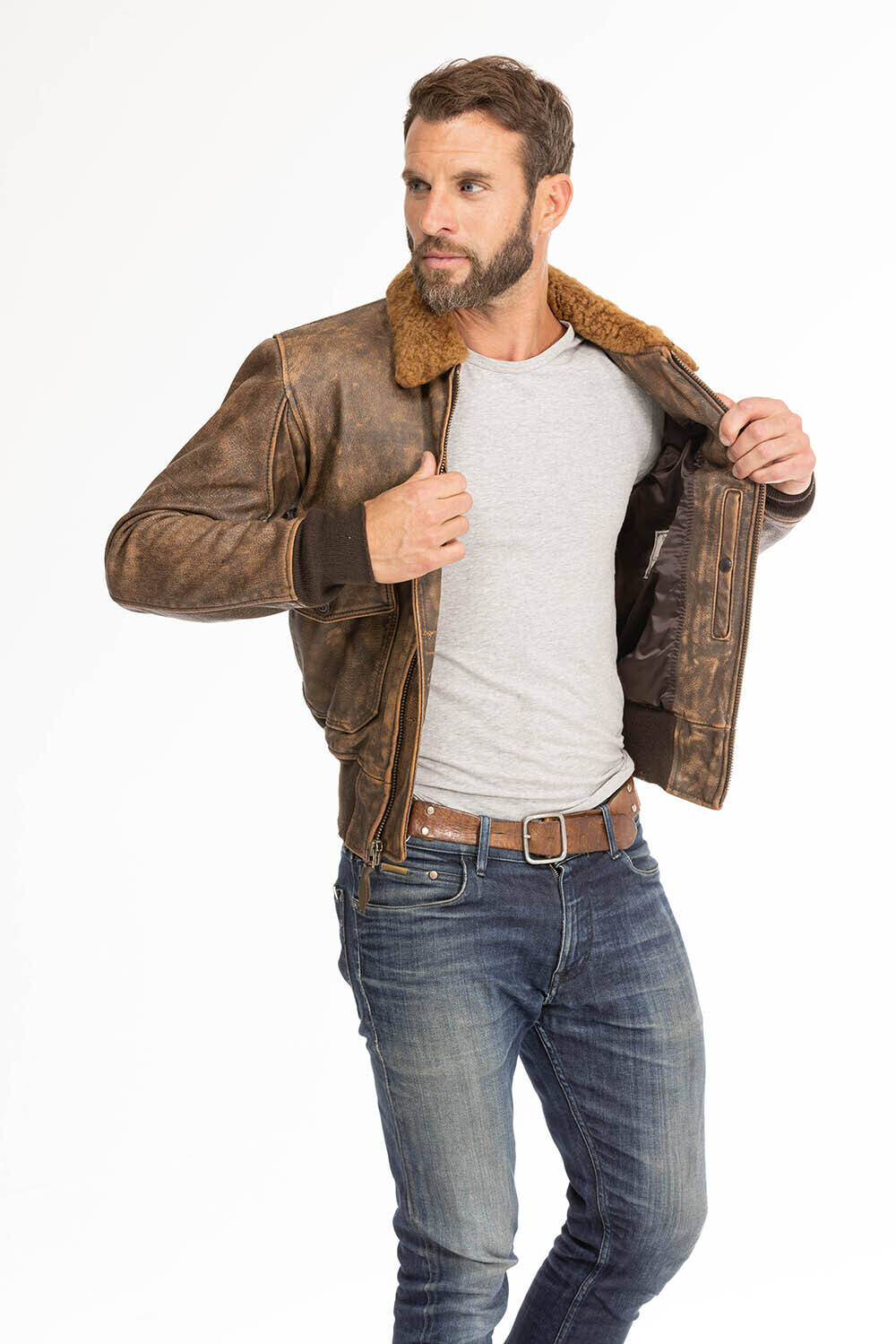 blouson cuir homme marron vieilli avenger cockpit (7)