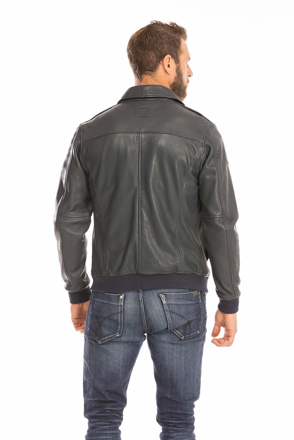 Leather jacket Jacky Ickx Jacky navy blue Men – Classic Legend Motors