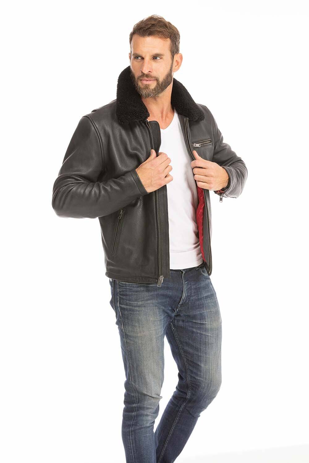 blouson cuir homme noir 102439 (2)