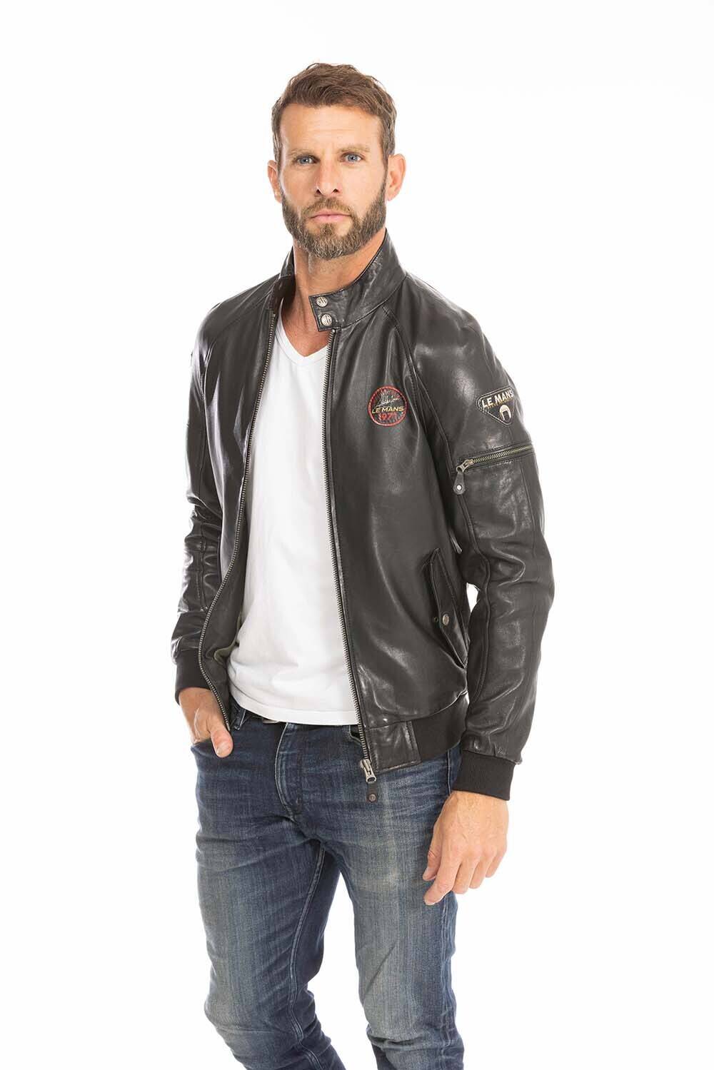 blouson cuir homme noir harry style pilote (2)