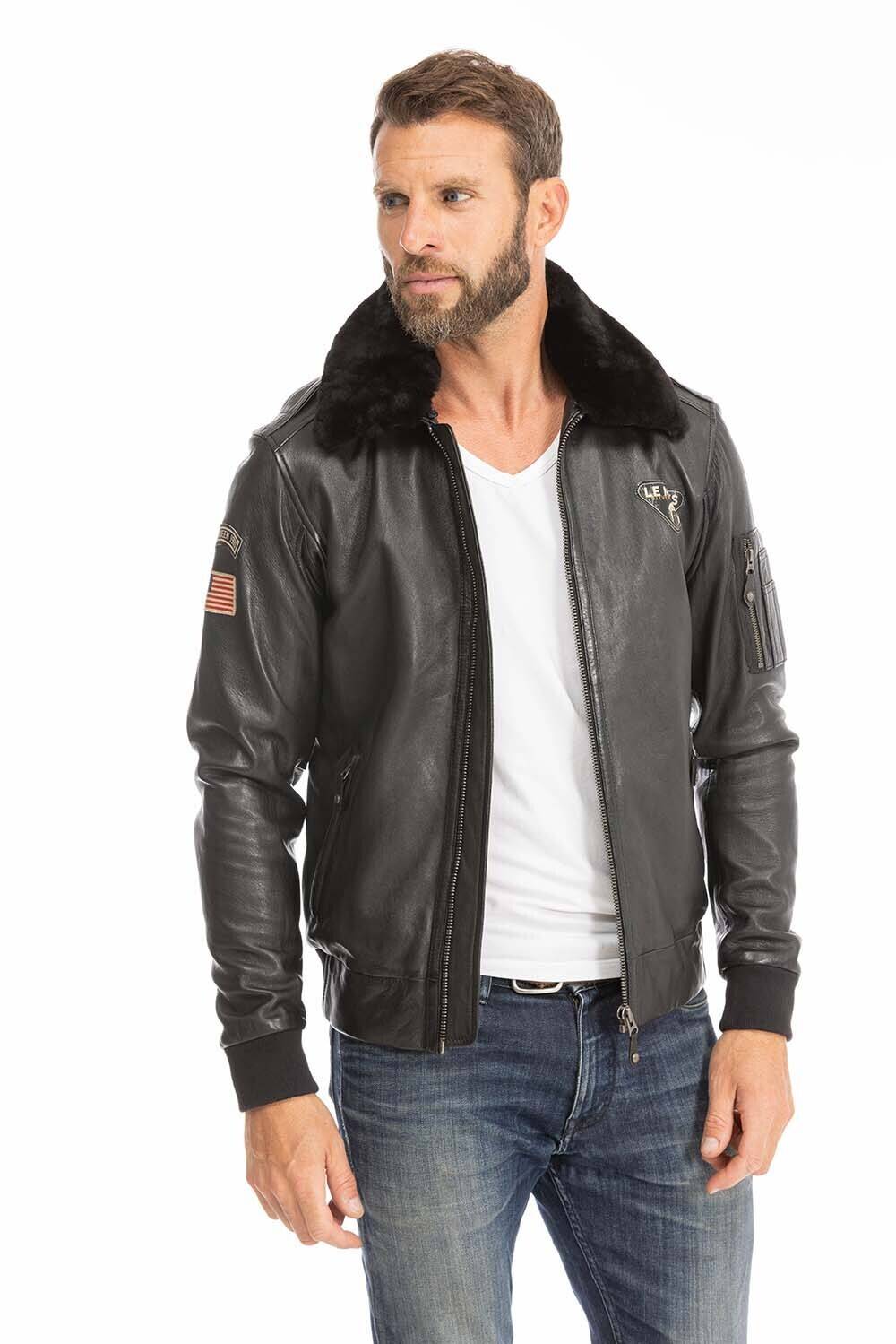 blouson cuir homme noir john style pilote (3)