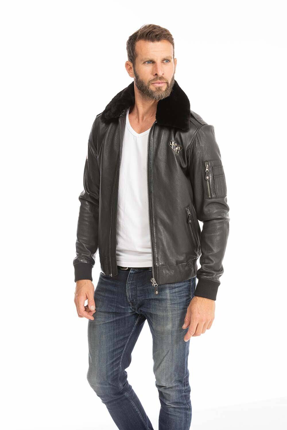 blouson cuir homme noir john style pilote (4)