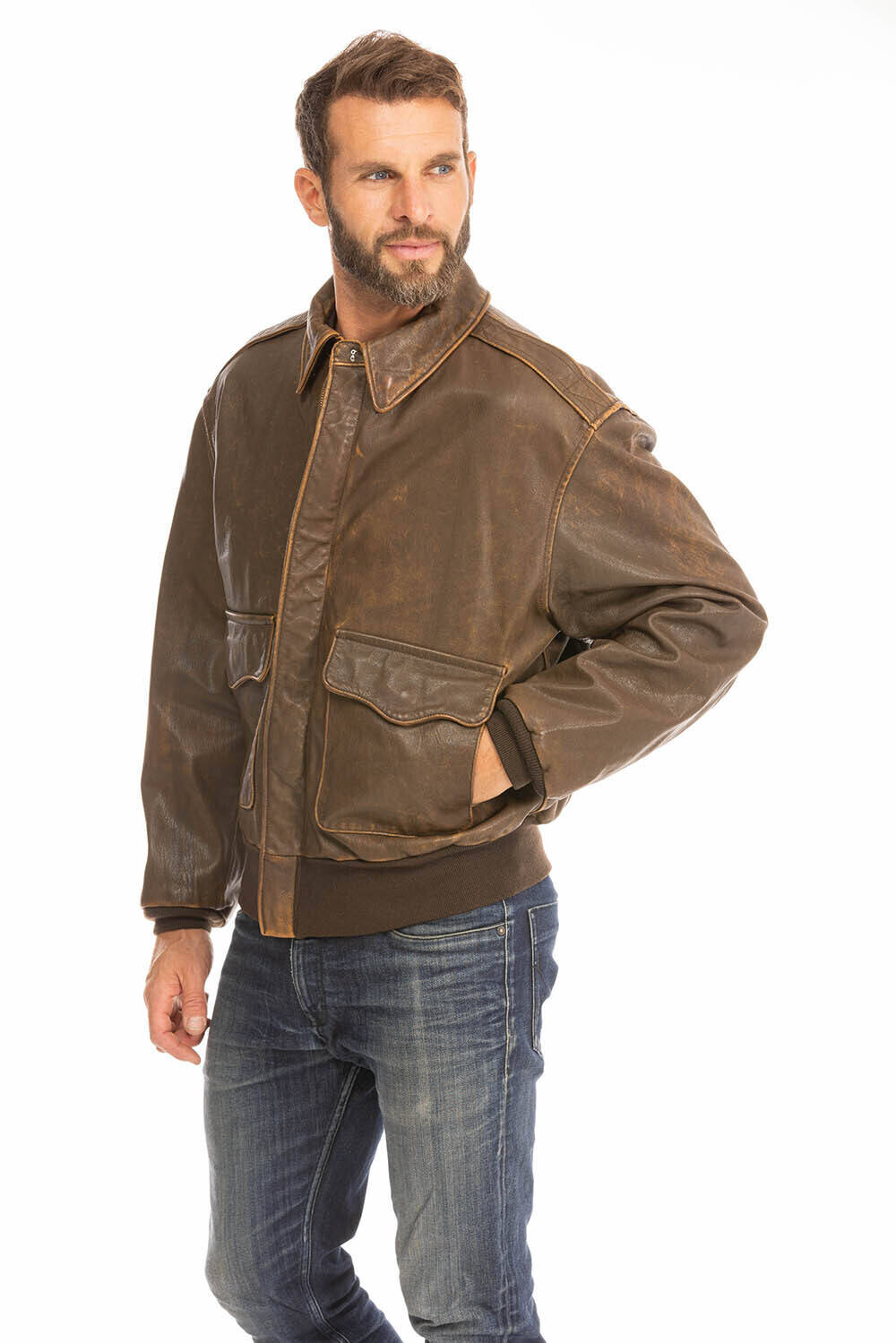 Vintage brown men's leather jacket cockpit'usa a2 - mustang