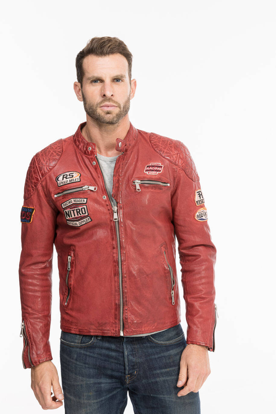 Men's red leather on sale jacket