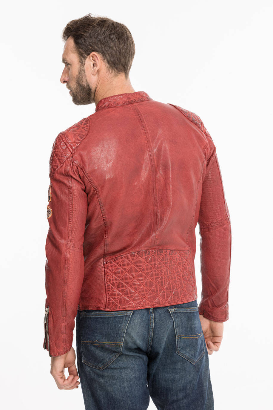 Armani red outlet leather jacket