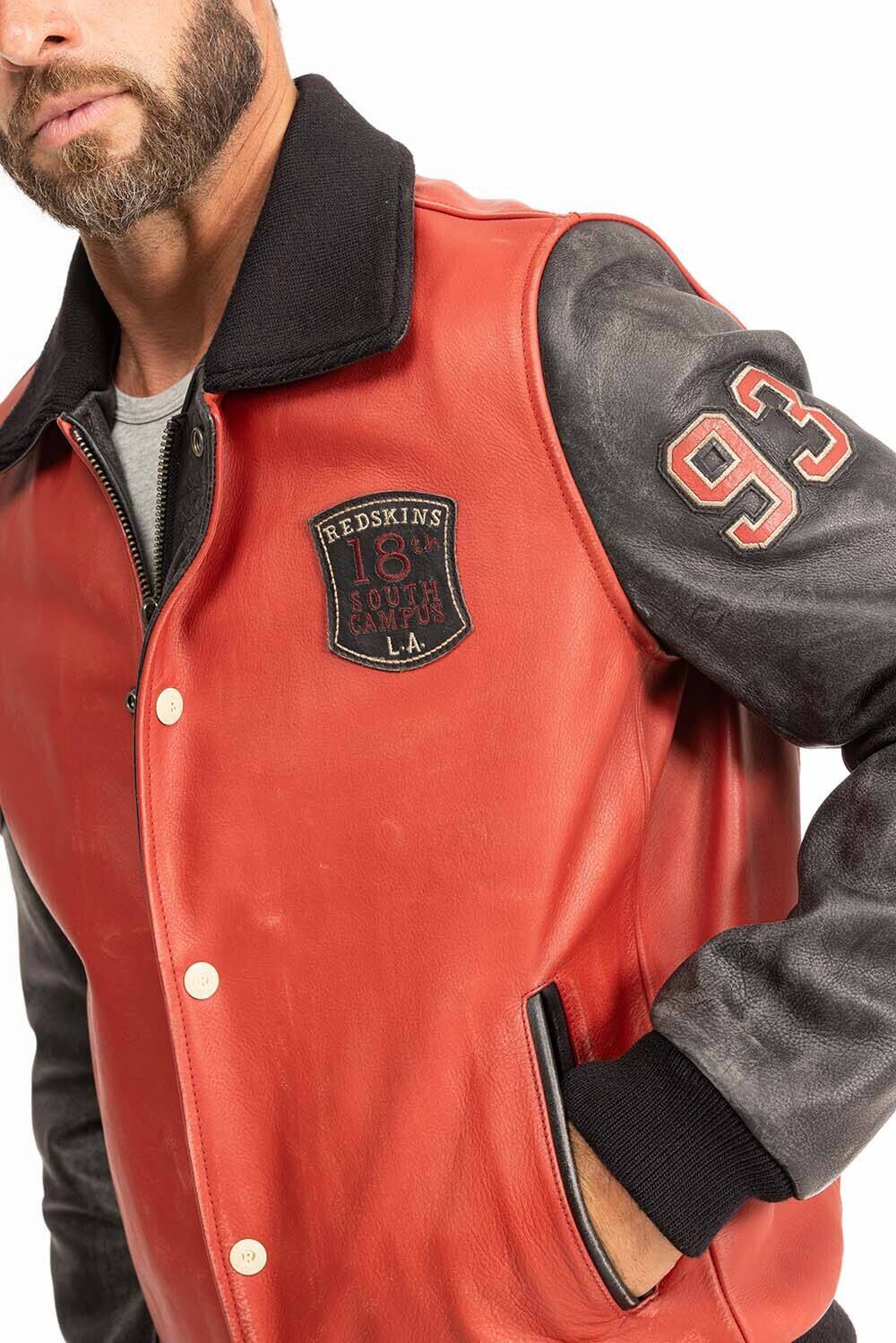 blouson cuir homme redskins noir rouge skateboard col noir (12)