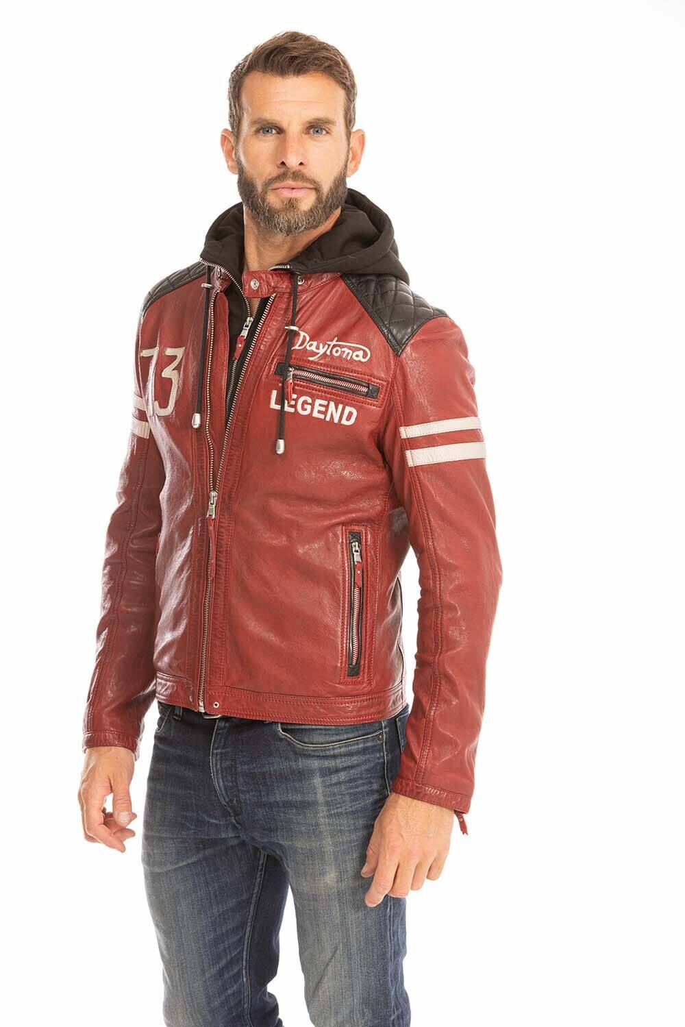 blouson cuir homme rouge 102555 motard capuche (15)