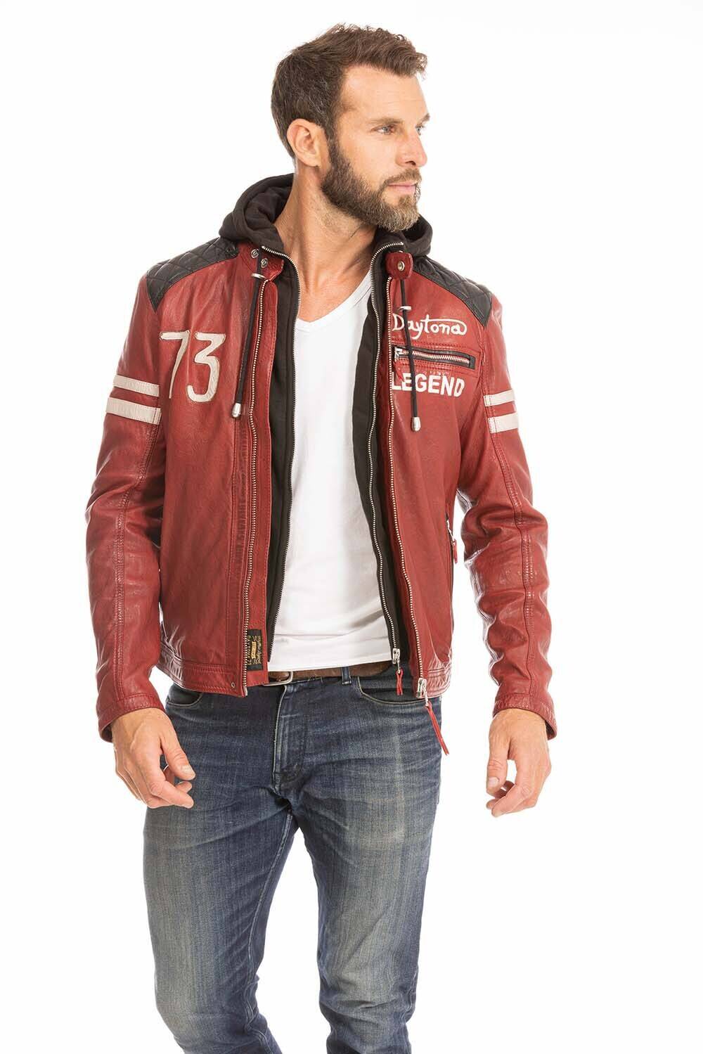 blouson cuir homme rouge 102555 motard capuche (2)