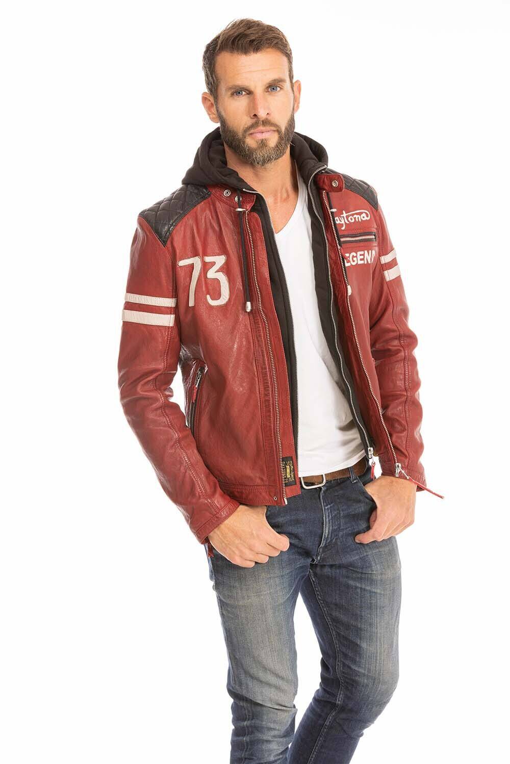 blouson cuir homme rouge 102555 motard capuche (3)