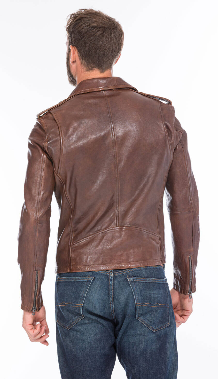 blouson cuir homme style biker perfecto 101485 cognac foncé  (7)