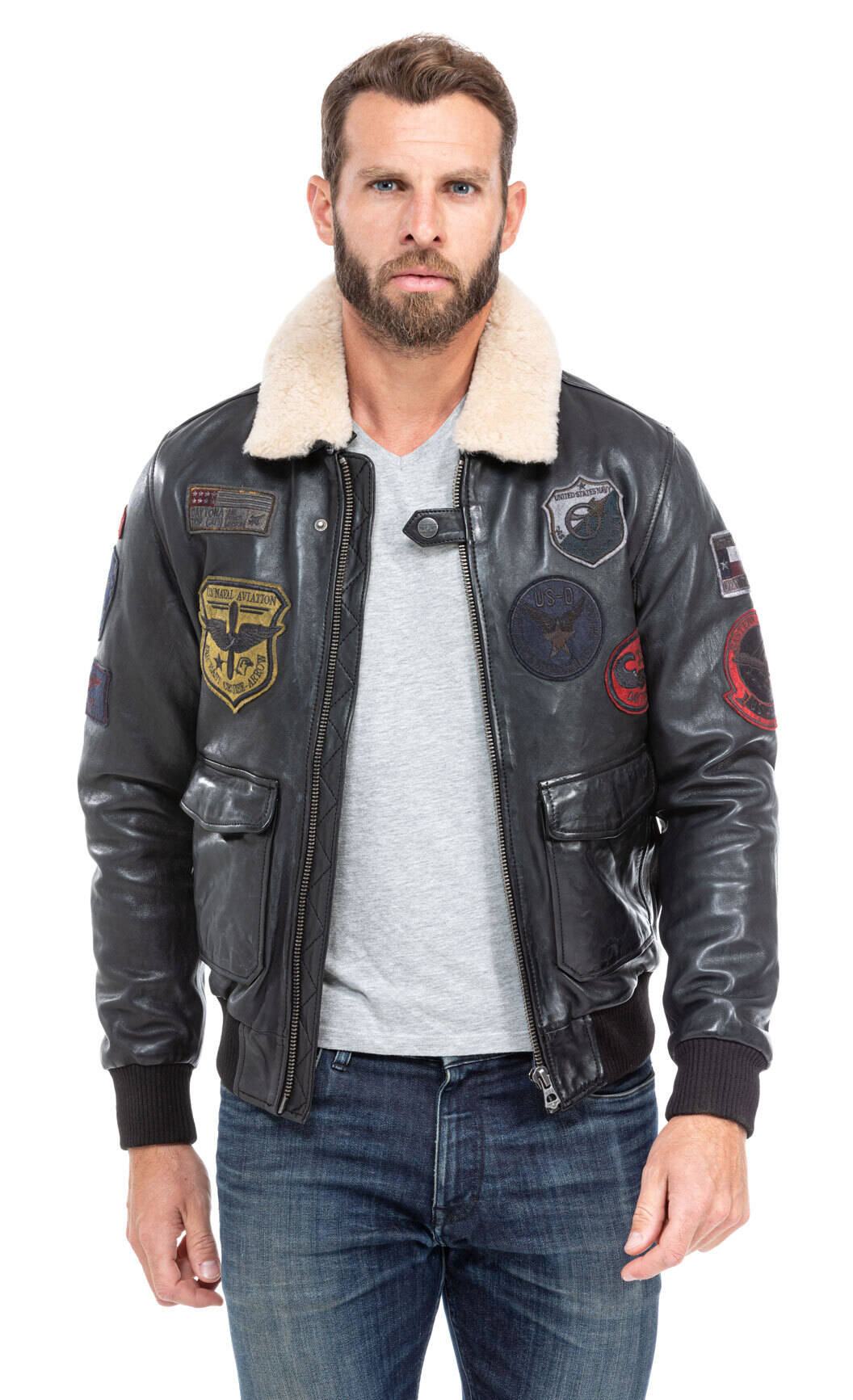 Aviator style shop leather jacket