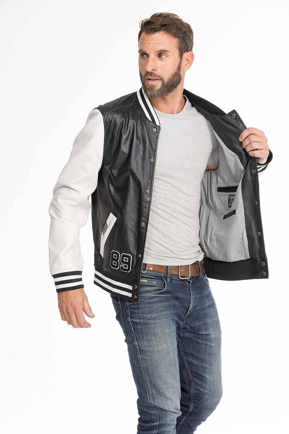 blouson cuir homme teddy bluno noir blanc (6)