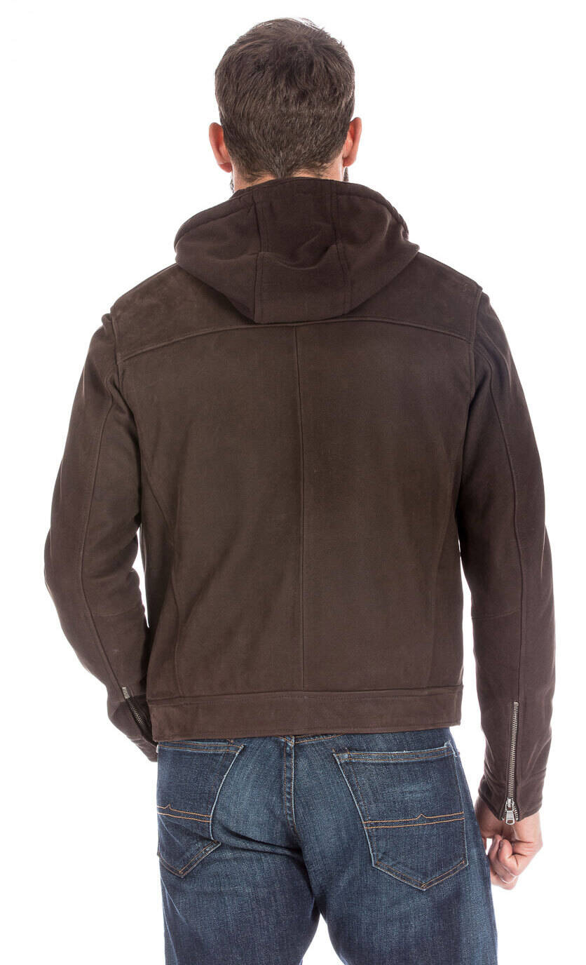 Blouson cuir homme timber marron foncé à capuche 100663-14121