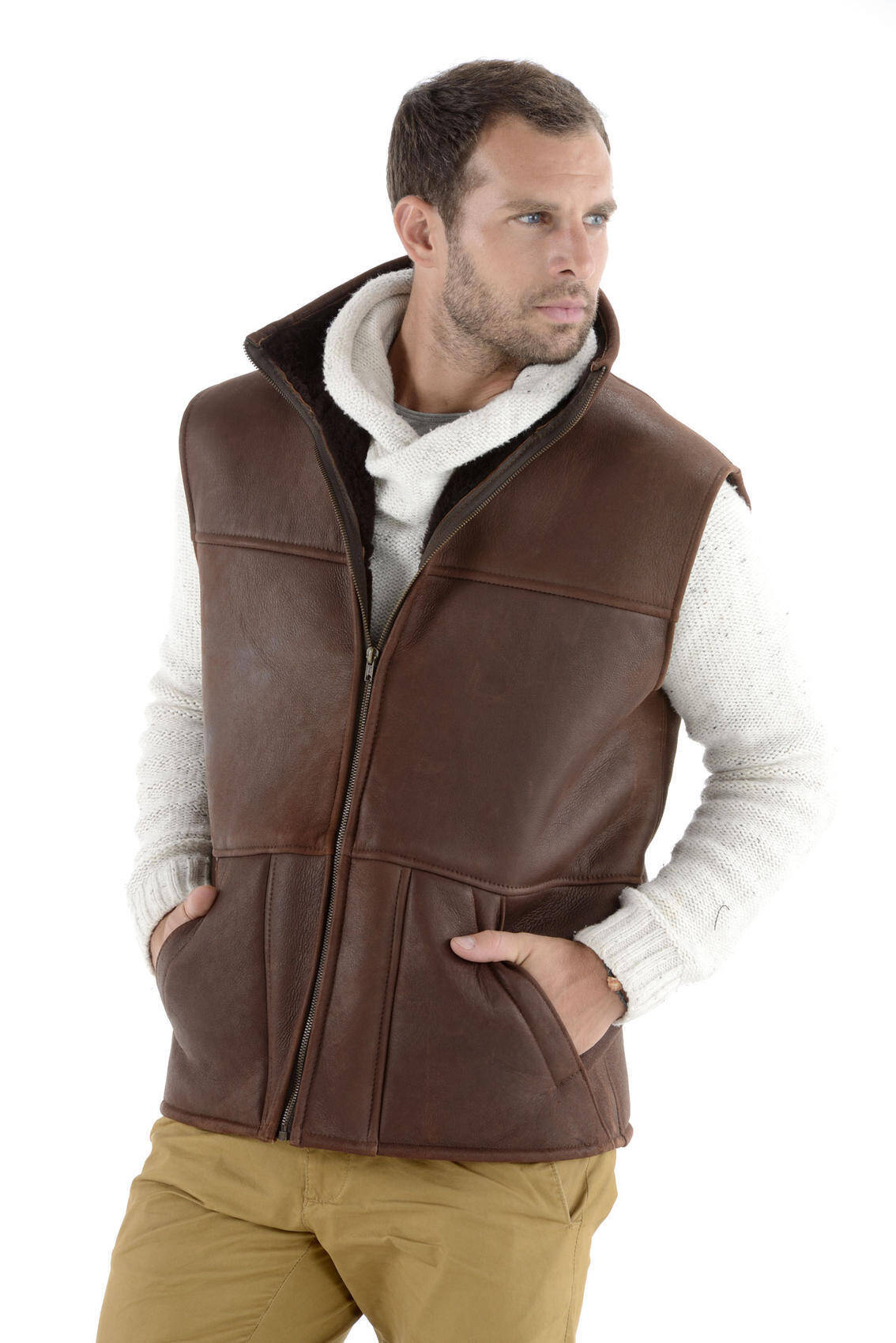 Gilet sans manche homme marron new arrivals