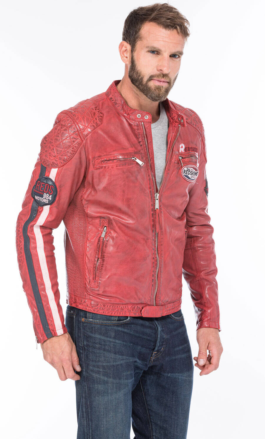 Red skin leather on sale jackets