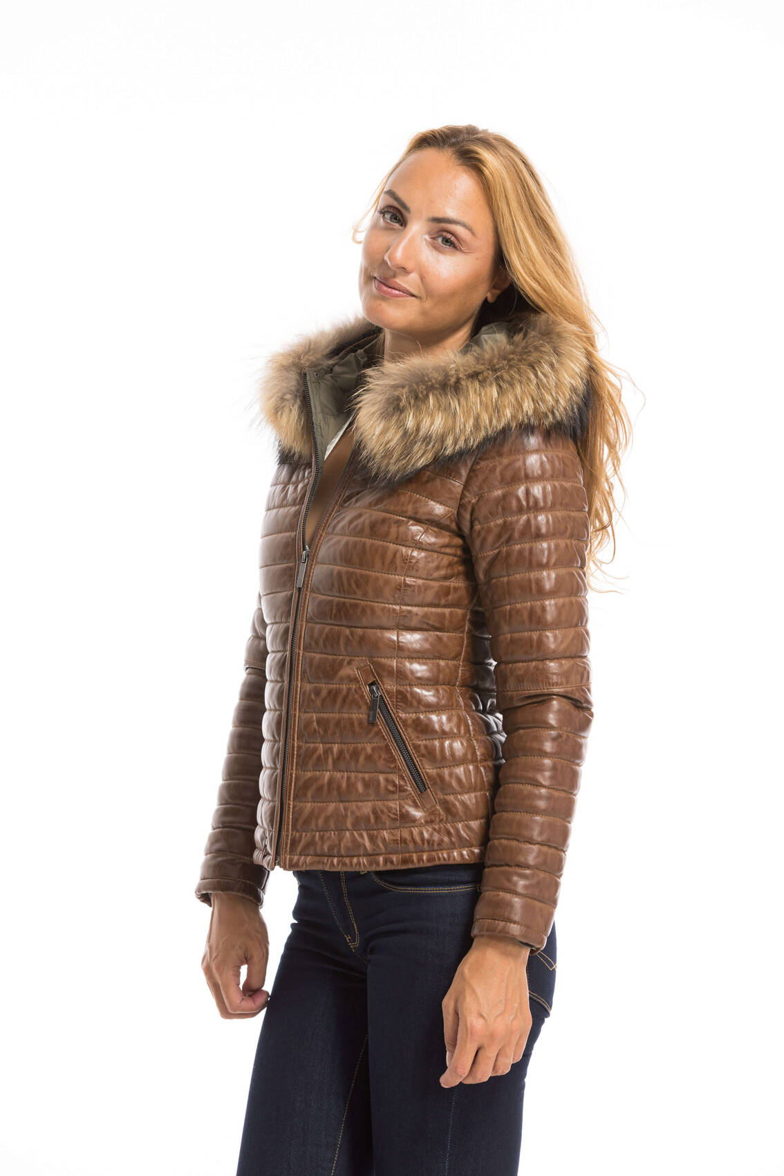 Leather jackets OAKWOOD of leather lamb ref 62666 happy cognac cognac