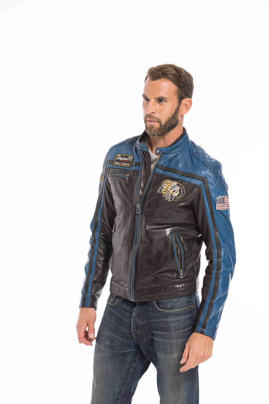 Black and blue motorcycle jacket best sale