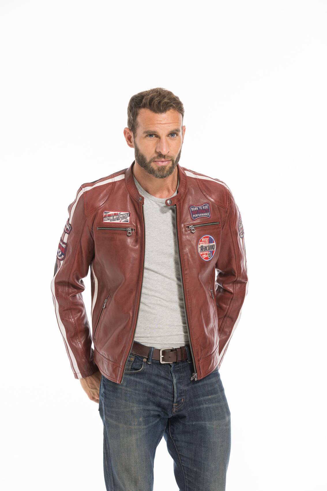 Daytona red men s leather jacket 102434