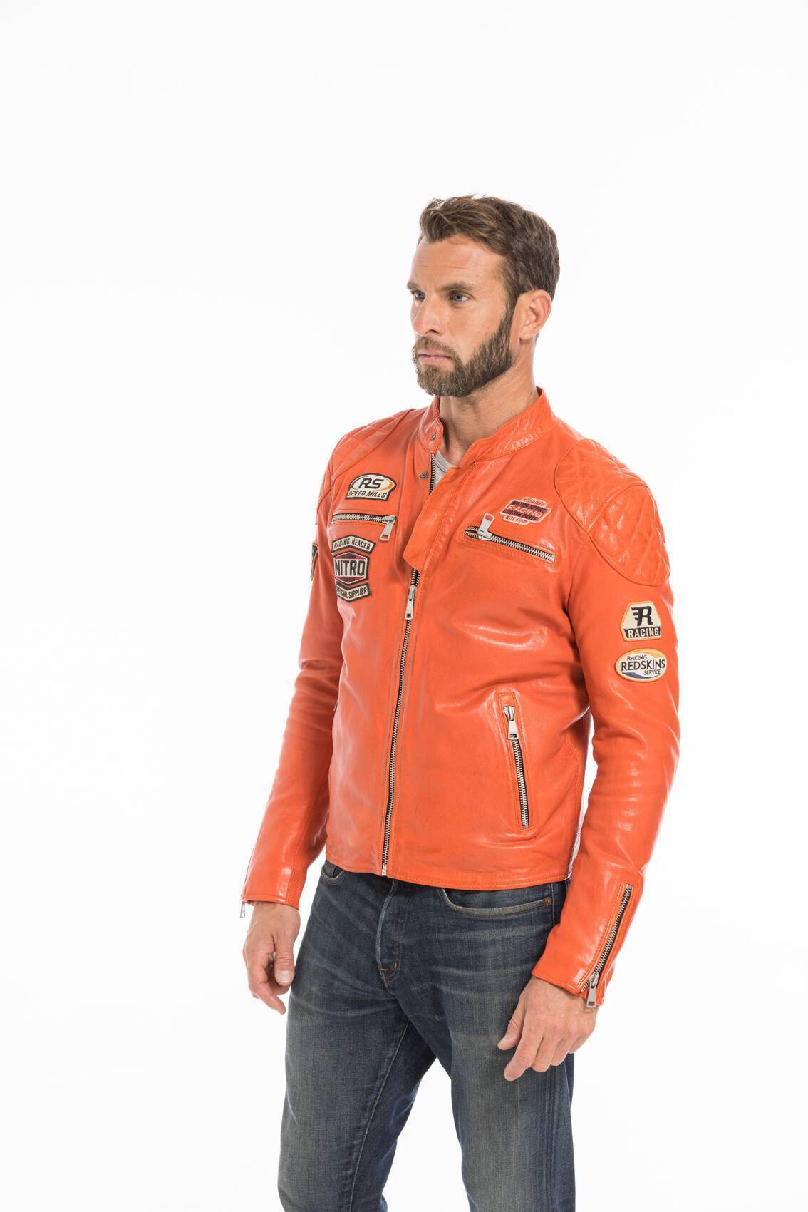 Orange leather jacket clearance men