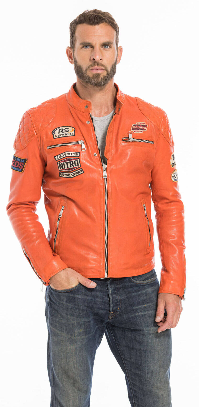 Orange hot sale moto jacket