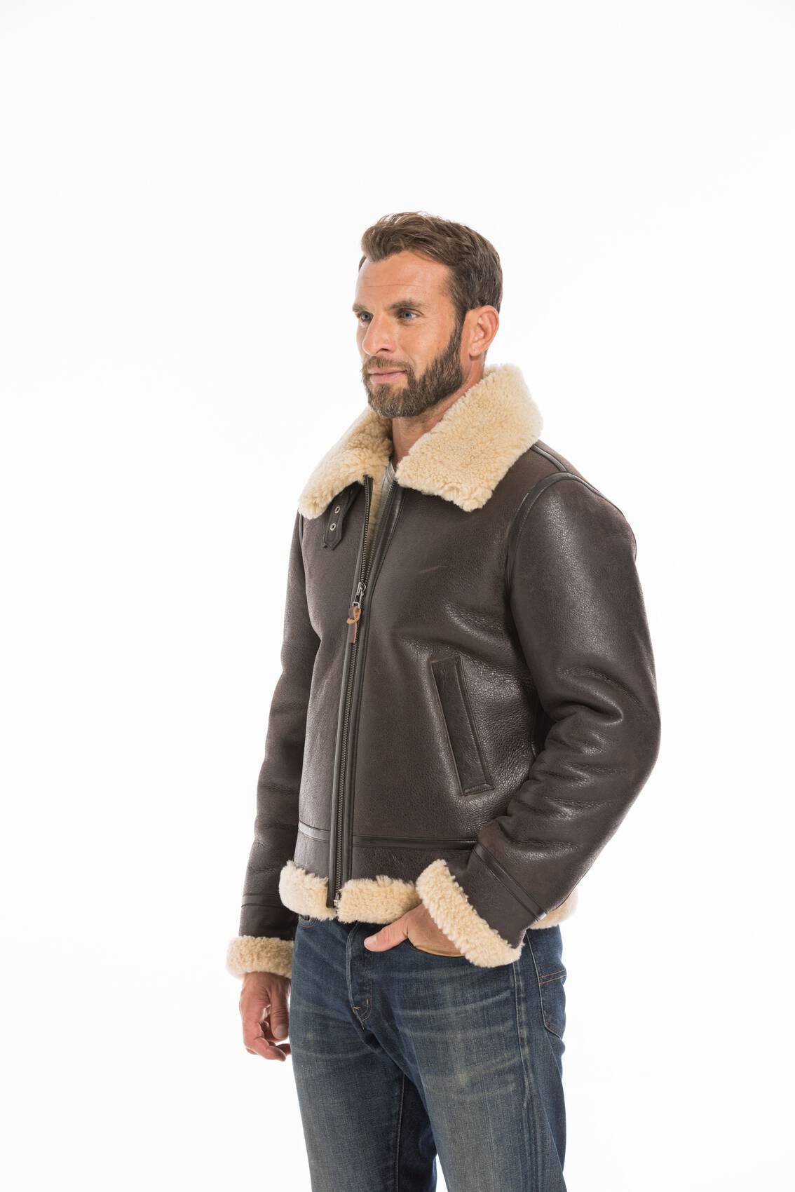 Bomber Leather jackets PATROUILLE DE FRANCE of leather sheep REAGAN 140 marron Chestnut