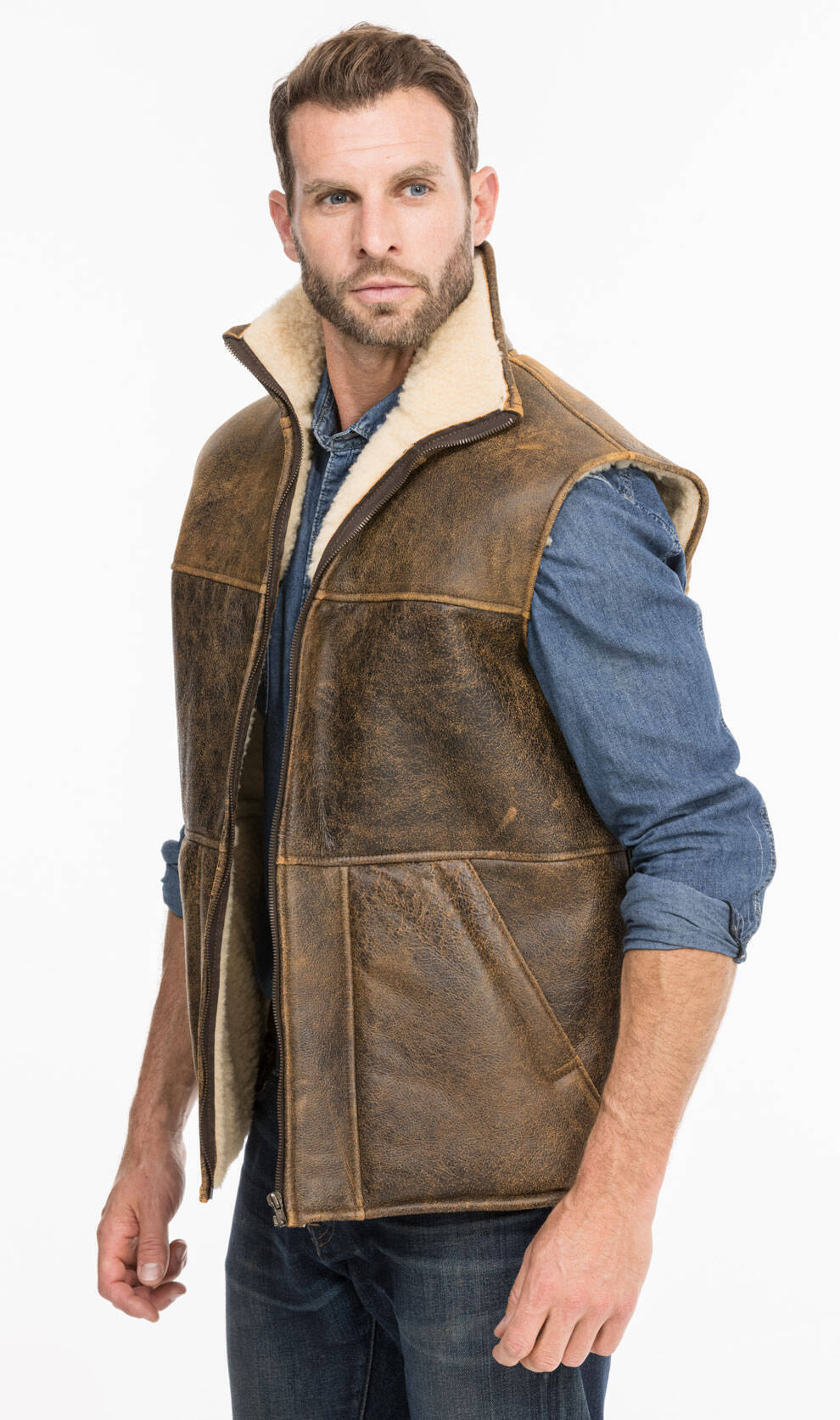 Mens sheepskin hot sale shearling vest